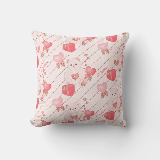 Gelukkig Valentijnsdag Teddy Bear Pattern met Teks Kussen (Voorkant)