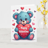 Gelukkig Valentijnsdag Teddybeer Kaart (Gele Bloem)