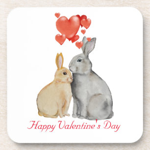 Gelukkig Valentijnsdag waterverf bunnies Bier Onderzetter