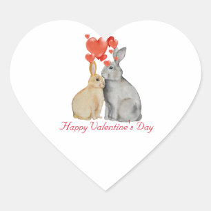 Gelukkig Valentijnsdag waterverf bunnies Hart Sticker