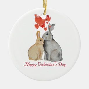 Gelukkig Valentijnsdag waterverf bunnies Keramisch Ornament