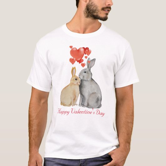 Gelukkig Valentijnsdag waterverf bunnies T-shirt (Voorkant)