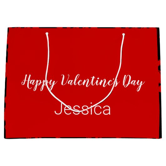 Gelukkig Valentijnsdag zwart en rood met hart Groot Cadeauzakje (Voorkant)