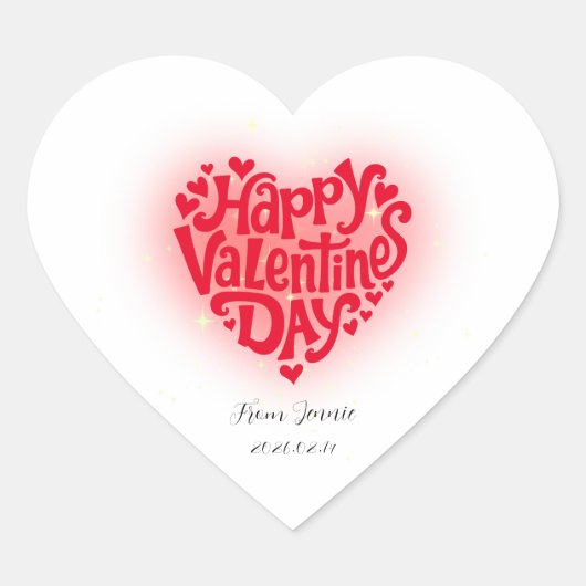 Gelukkig Valentijnshart Aangepaste Naam & Datum Hart Sticker (Voorkant)