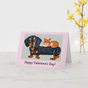Gelukkig Valentijnshond & Kat Vouwbare Wenskaart Kaart