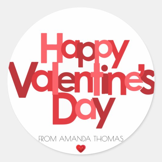 Gelukkig valentijnsrood hart ronde sticker (Voorkant)