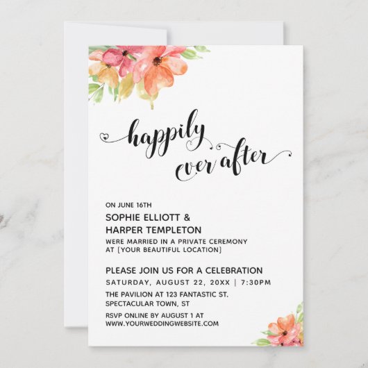 Gelukkig van harte script waterverf bloemen kaart (Voorkant)