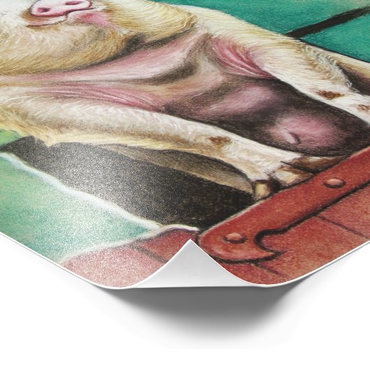 gelukkig varken in pasteldierschilderij foto afdruk (Hoek)