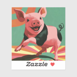 Gelukkig Varken Retro Zonnestraal Kleurrijk Schatt Sticker
