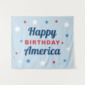 Gelukkig Verjaardag Amerika Blauw 4 juli Wandkleed (Voorkant (horizontaal))