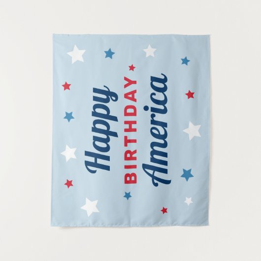 Gelukkig Verjaardag Amerika Blauw 4 juli Wandkleed (Voorkant)