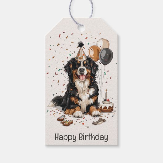 Gelukkig Verjaardag Berner Sennenhond Cadeaulabel (Voorkant)