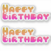 Gelukkig Verjaardag Bubbelontwerp Roze Geel Sticker (Voorkant)