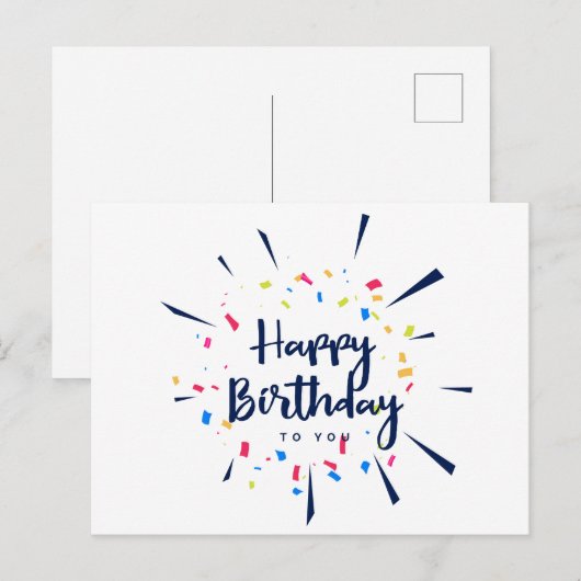 Gelukkig verjaardag confetti briefkaart (Voorkant / Achterkant)