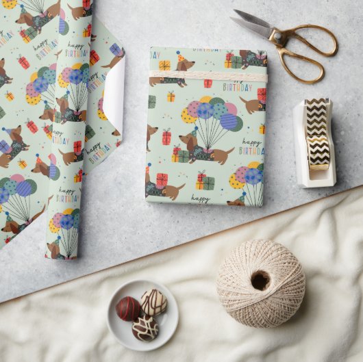 Gelukkig Verjaardag Dachshonden Cadeaupapier (Crafts)