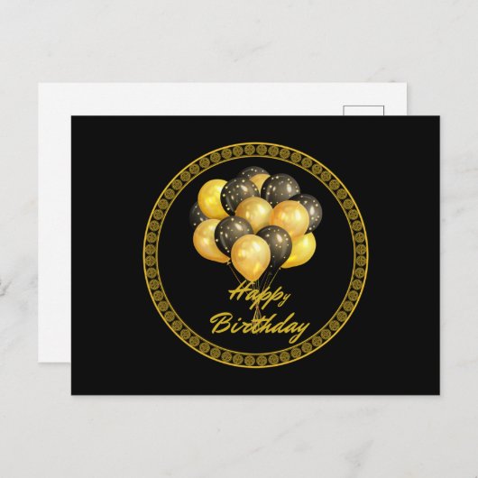 Gelukkig Verjaardag, elegant zwart en goud, Briefkaart (Voorkant / Achterkant)