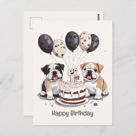 Gelukkig Verjaardag Engelse Bulldogs Briefkaart (Voorkant / Achterkant)