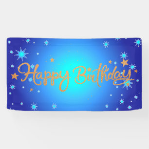 Gelukkig Verjaardag, feestelijk goud en blauw, Spandoek