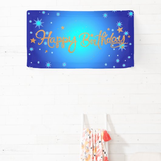 Gelukkig Verjaardag, feestelijk goud en blauw, Spandoek (Insitu)