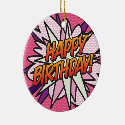 GELUKKIG VERJAARDAG Foto Leuk Retro Comic Book Keramisch Ornament (Rechts)