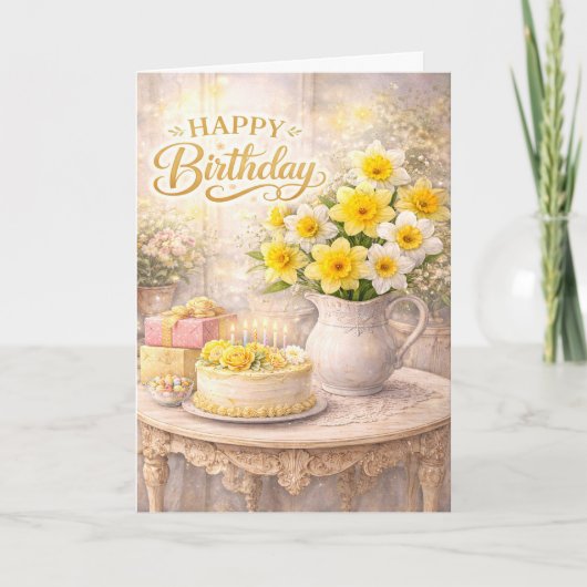 Gelukkig Verjaardag Gouden Narcissen Kaart (Voorkant)