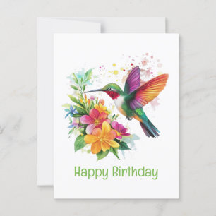 Gelukkig Verjaardag Kolibrie Tropische Bloemen Briefkaart