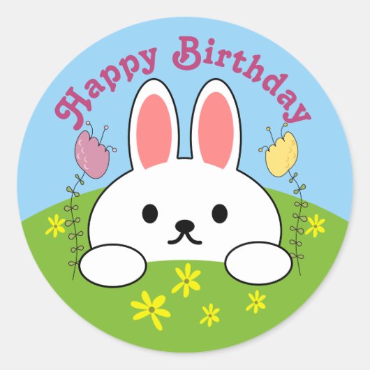 Gelukkig Verjaardag Konijn Ronde Sticker (Voorkant)