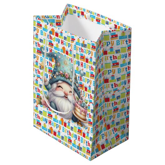 Gelukkig Verjaardag  Medium Cadeauzakje (Voorkant Gekanteld)