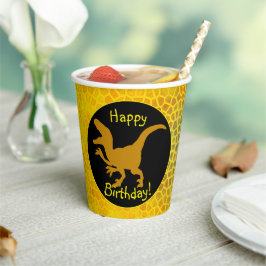 Gelukkig Verjaardag met Gouden Dinosaurus Huid! Papieren Bekers