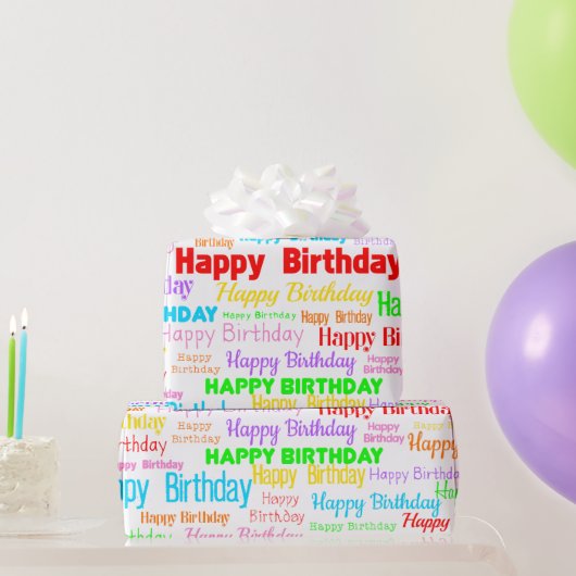 Gelukkig Verjaardag (multi op wit) Cadeaupapier (Feestgeschenken)