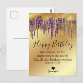 gelukkig verjaardag paars gouden druppelaar metaal briefkaart (Voorkant / Achterkant)