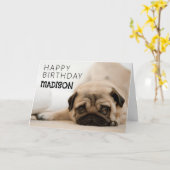 Gelukkig Verjaardag | Pug Kaart (Gele Bloem)