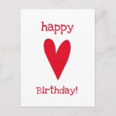 Gelukkig Verjaardag! Rode Hart Briefkaart (Voorkant)