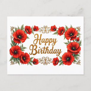 Gelukkig Verjaardag Rode Klaprozen Bloemen  Briefkaart