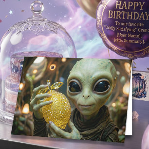 Gelukkig Verjaardag! Schattige Alien en Kristallij Kaart