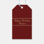 Gelukkig Verjaardag Script Naam Bourgondiërood Gou Cadeaulabel (Voorkant)