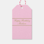 Gelukkig Verjaardag Script Naam Poeder Roze Goud Cadeaulabel (Voorkant)