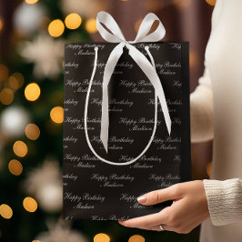 Gelukkig Verjaardag Script Naam Zwart Zilver Medium Cadeauzakje