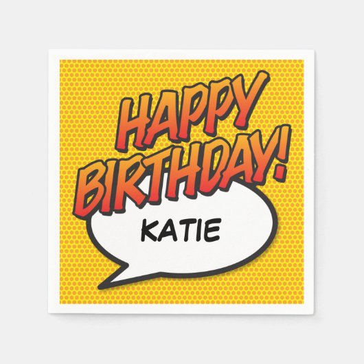 GELUKKIG VERJAARDAG Speech Bubble Fun Retro Comic  Servet (Voorkant)