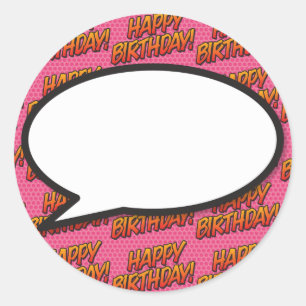 Gelukkig Verjaardag Spraakballon Leuke Retro Strip Ronde Sticker