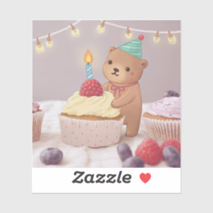 Gelukkig Verjaardag: Teddybeer & Cupcakes Sticker