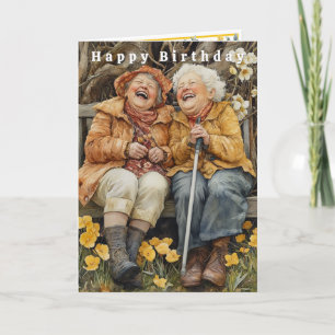 Gelukkig Verjaardag Twee Grappige Lachende Dames Kaart
