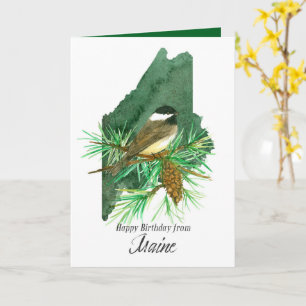 Gelukkig Verjaardag van Maine Chickadee Pinecone Kaart