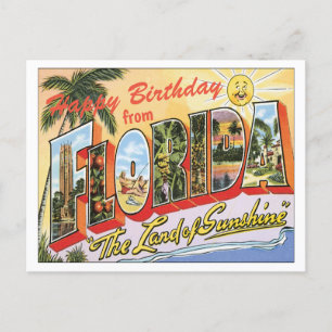 Gelukkig Verjaardag vanuit Florida vintage groeten Briefkaart