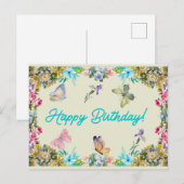 Gelukkig Verjaardag Vintage Waterverf Bloemen Briefkaart (Voorkant / Achterkant)