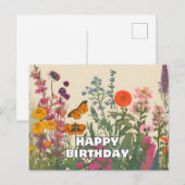 Gelukkig Verjaardag Wilde Bloemen, Vlinders  Briefkaart (Voorkant / Achterkant)