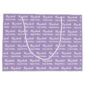 Gelukkig Verjaardag Witte Script Naam Bleekpaars Groot Cadeauzakje (Achterkant)