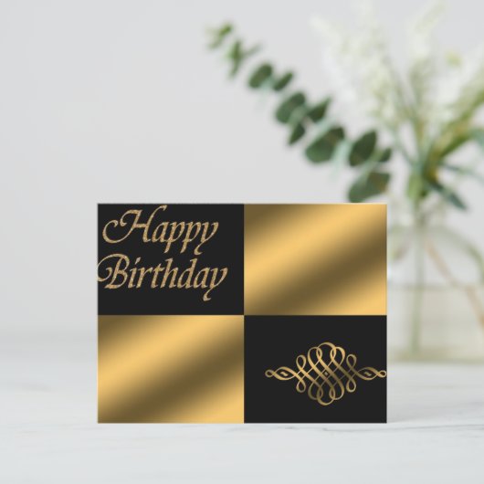 Gelukkig Verjaardag Zwart en Goud  Briefkaart (Staand voorkant)