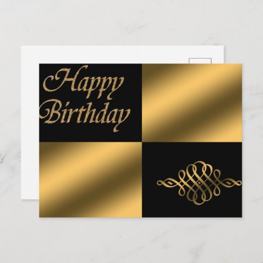 Gelukkig Verjaardag Zwart en Goud  Briefkaart (Voorkant / Achterkant)