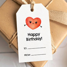 Gelukkig verjaardags citaat met een hartje cadeaulabel